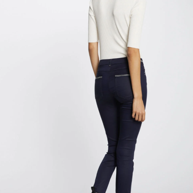 MORGAN - Pantalon slim enduit bleu 