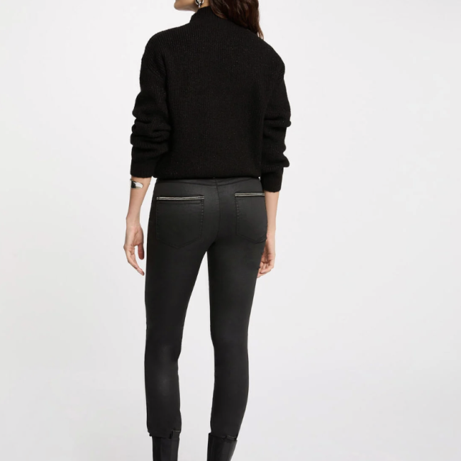MORGAN - Pantalon slim enduit noir