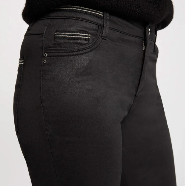 MORGAN - Pantalon slim enduit noir