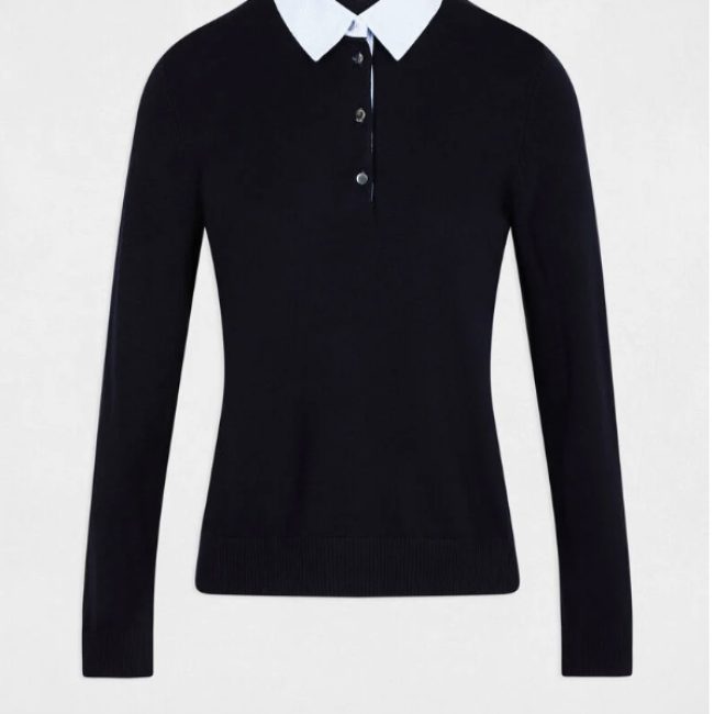 MORGAN - Pull col chemise bleu marine