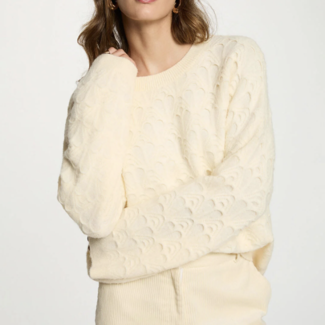 MORGAN - Pull col rond fantaisie ivoire