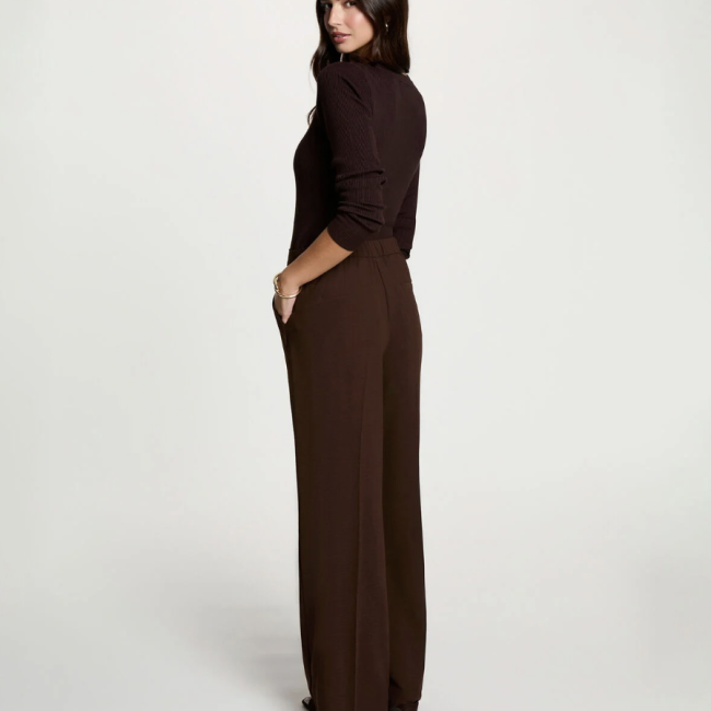 MORGAN - Pull col v fantaisie marron foncé