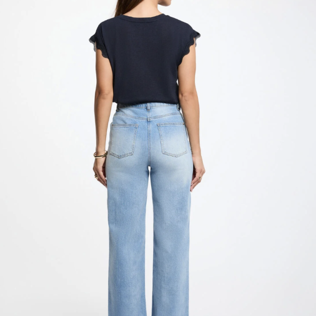 MORGAN - T-shirt col v manches courtes bleu marine