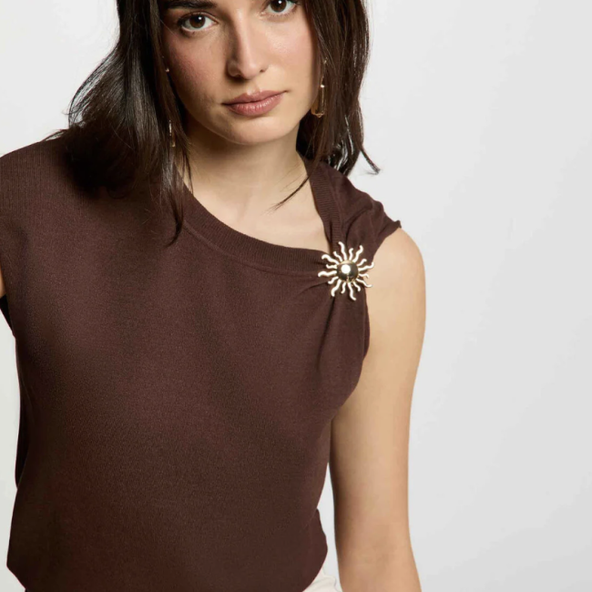 MORGAN - Top asymétrique sans manches marron foncé 