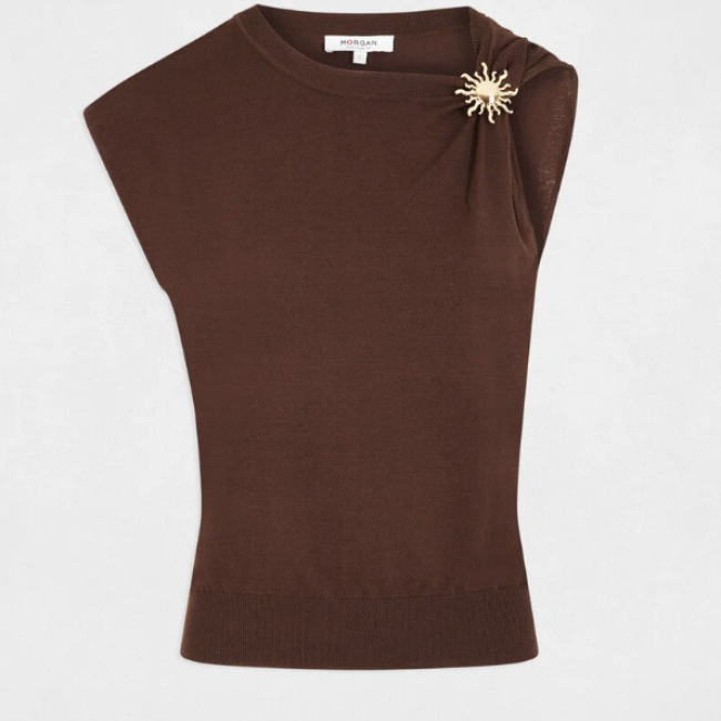 MORGAN - Top asymétrique sans manches marron foncé 