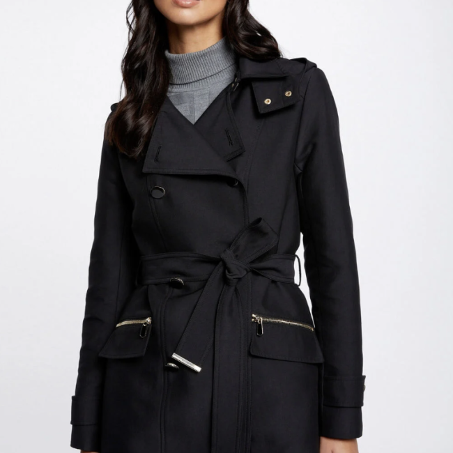 MORGAN - Trench cintré ceinturé à capuche noir