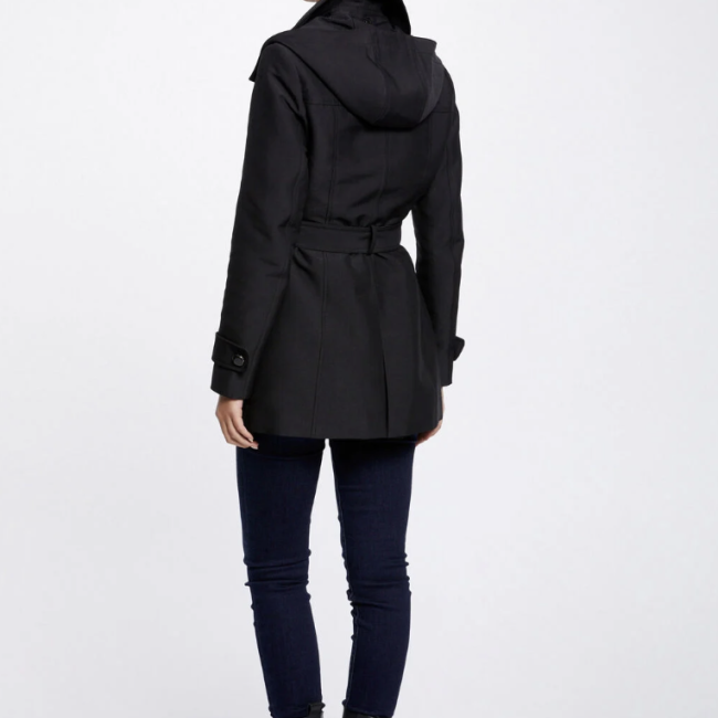MORGAN - Trench cintré ceinturé à capuche noir