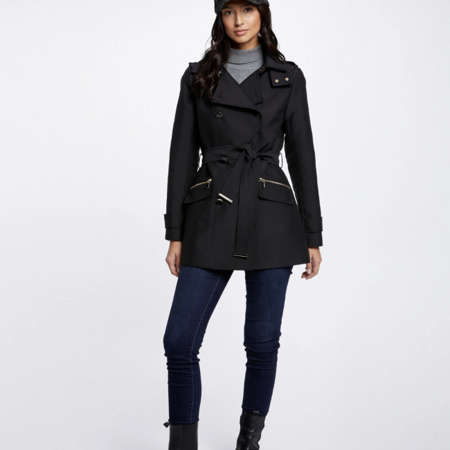 MORGAN - Trench cintré ceinturé à capuche noir
