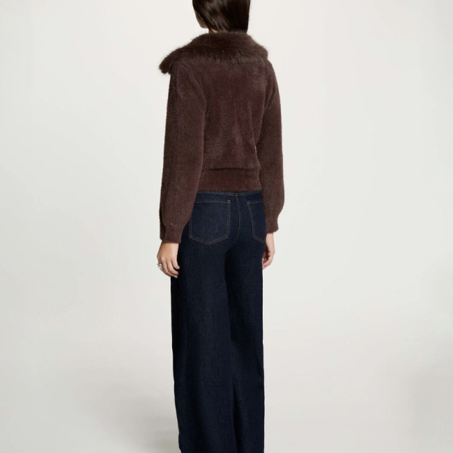 MORGAN - Veste avec col en fourrure marron foncé