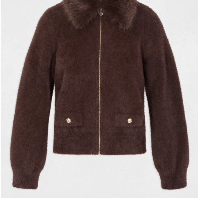 MORGAN - Veste avec col en fourrure marron foncé