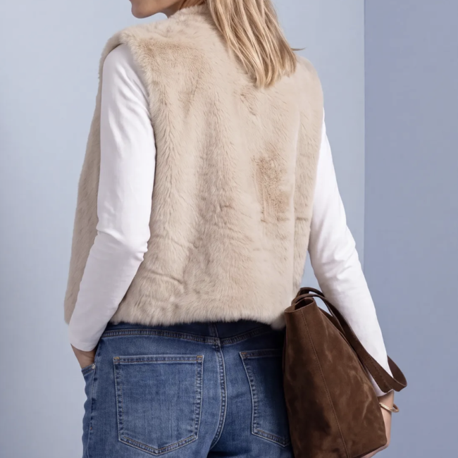 STREETONE - Gilet en fausse fourrure avec fermeture éclair et poches