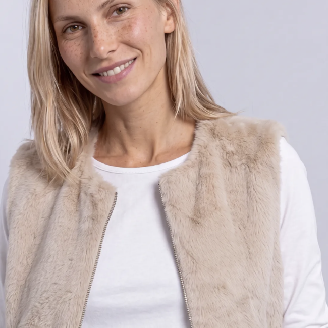 STREETONE - Gilet en fausse fourrure avec fermeture éclair et poches
