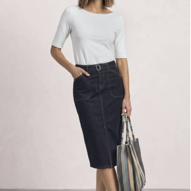 STREETONE - Jupe mi-longue taille haute à ceinture